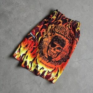 Y2K Flame Skull Board Shorts Tribal Fire Surf Skater 🔥 Kids Large